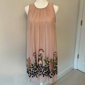 Anthropologie Smoky Pink Overlay Dress w/Beautiful Beading & Embroidery - Size S